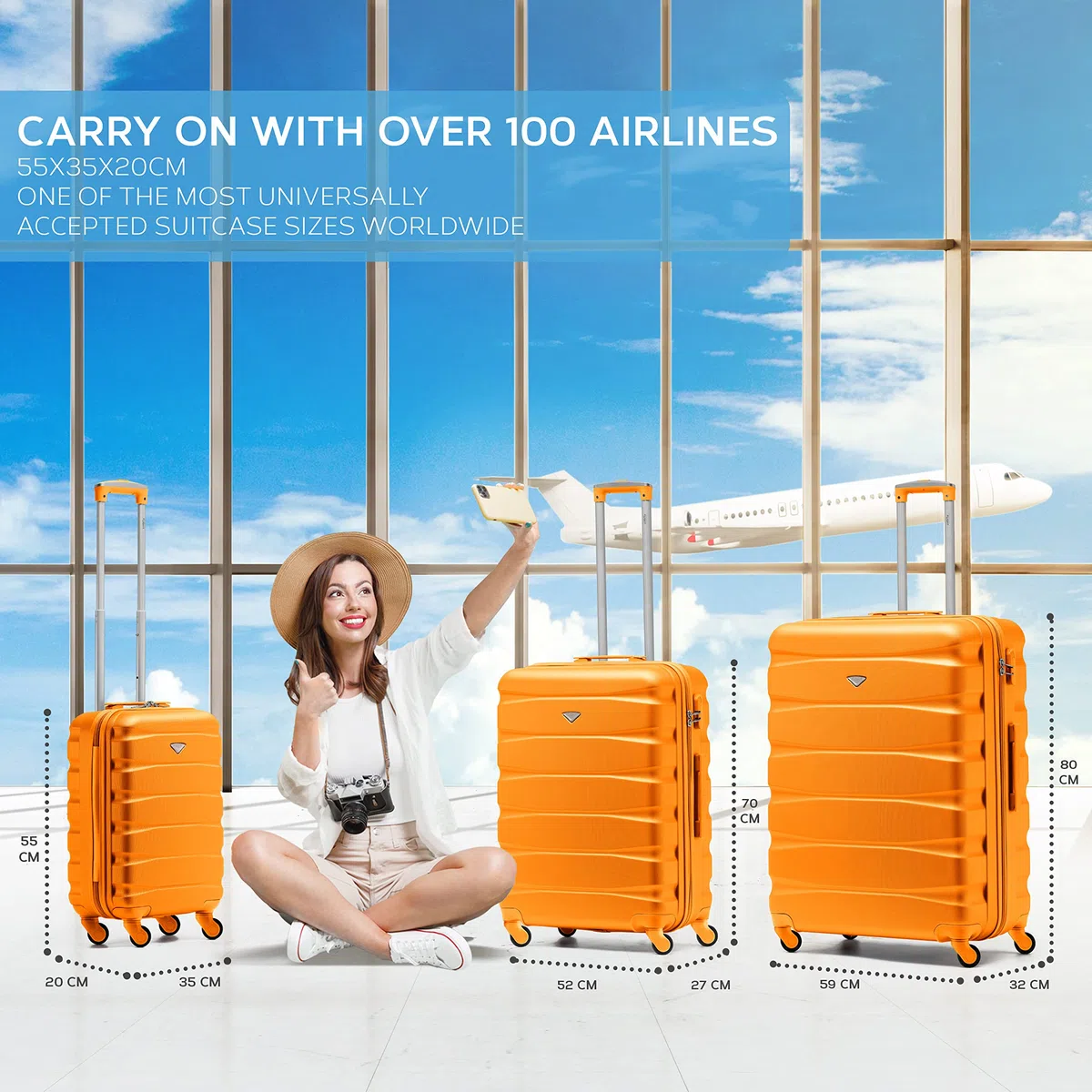 Flight Knight ABS 3 Tailles Valise Legere Compatible avec Air France, Hop! easyJet, RyanAir Et Bien d'autres! Bagage a Main 55x35x20 cm Et Bagage en Soute Grande avec 4 Roues.