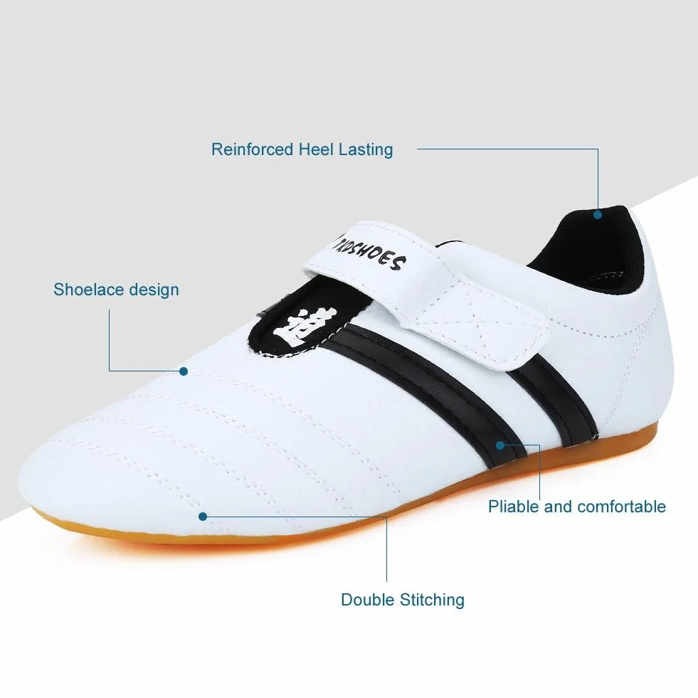 Taekwondo Chaussures Arts Martiaux Trainning Chaussures Sneaker Boxe Karaté Kung Fu Tai Chi Chaussures Rayures Sneakers pour Hommes Femmes