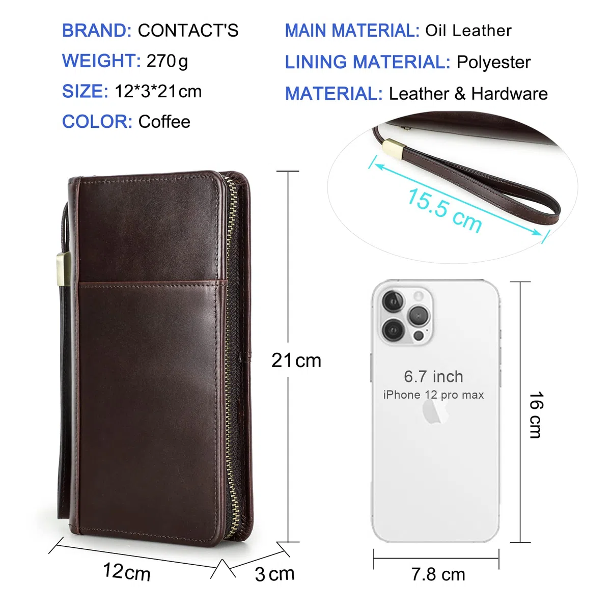 Contacts Hommes En Cuir Véritable Portefeuille Zipper Chéquier Titulaire Argent Billets Voyage Passeport Titulaire De La Carte Pochette Grande Capacité
