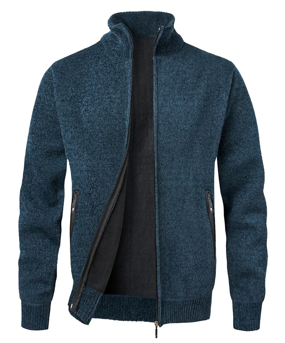 Maille pour Homme avec Col Droit Cardigan Veste en Maille Ouvrez Front Zippé Gilet Automne Hiver Sweatshirt Chaud Pull Sweat Hiver Blouse