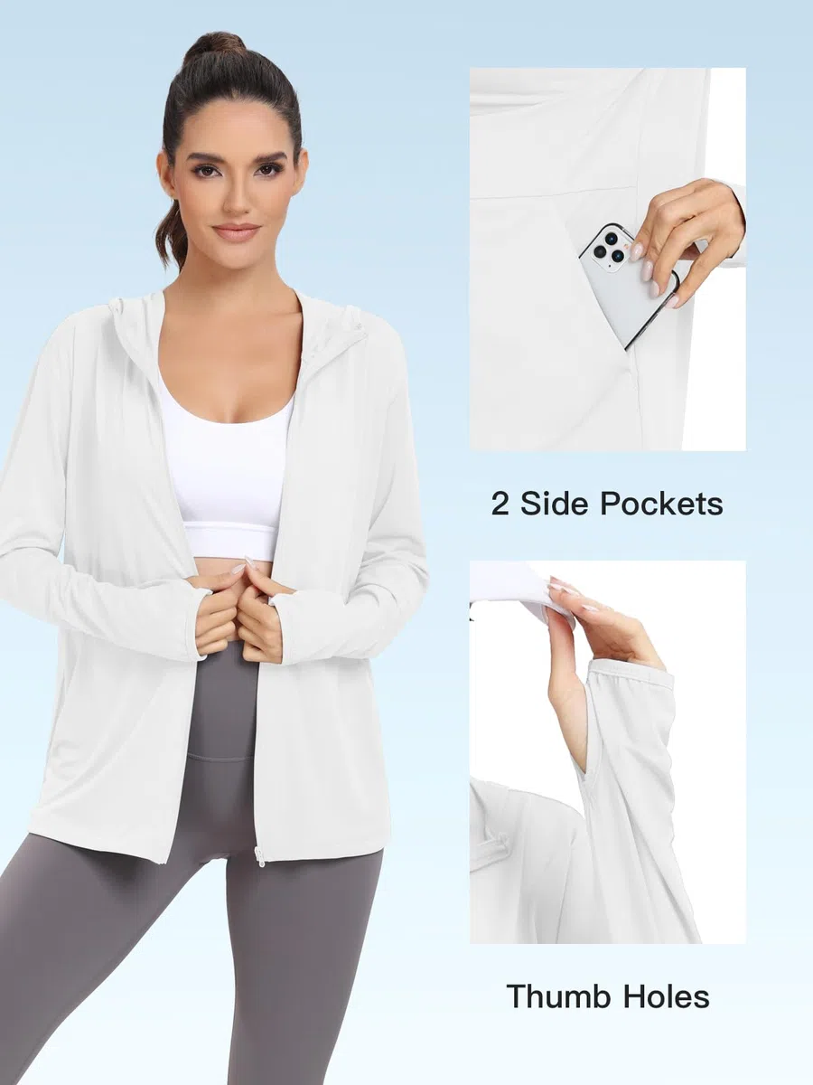 VUTRU Sweat à capuche avec protection solaire UPF 50+ pour femme - Léger à manches longues - Avec poche
