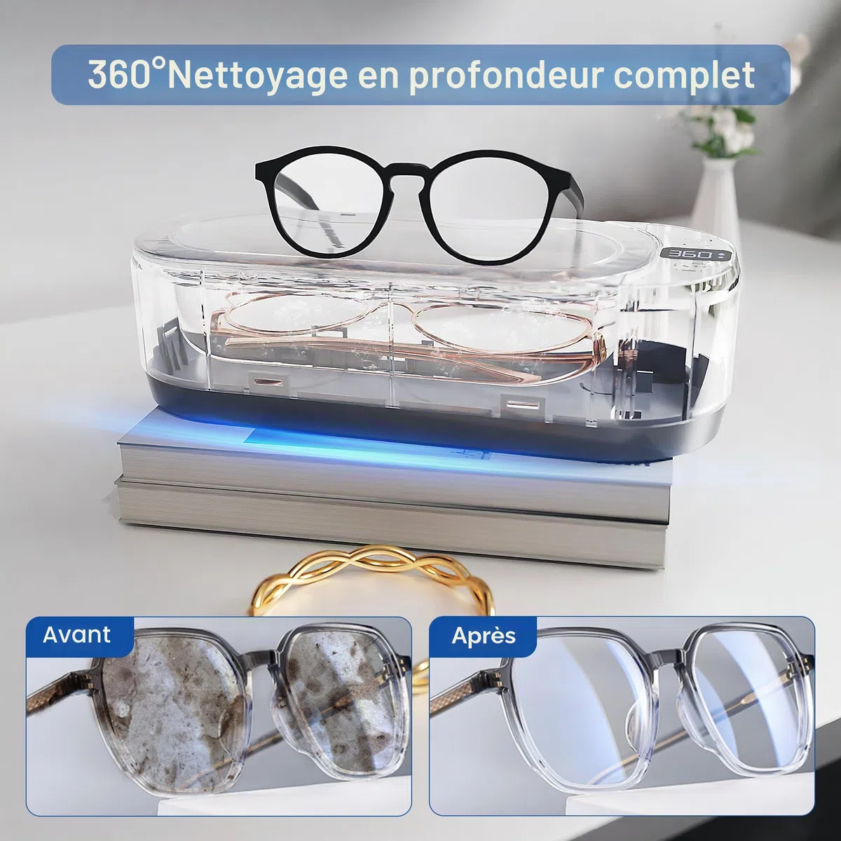 Kunphy Nettoyeur ultrasons, 48000 Hz Nettoyeur à Ultrasons 350 ML avec minuterie numérique, Ultrasonic Cleaner pour lunettes, bijoux, attelles dentaires, pièces de monnaie