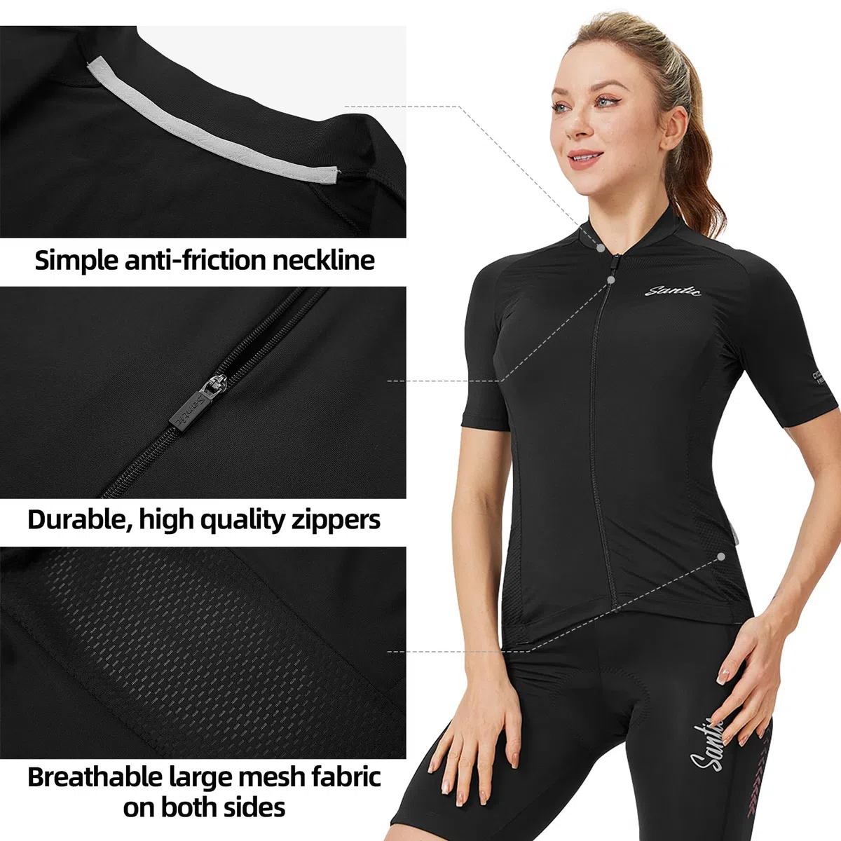 Santic Maillot Cyclisme Femme Manches Courtes Tissu Respirant avec Séchage Rapide & UPF50+