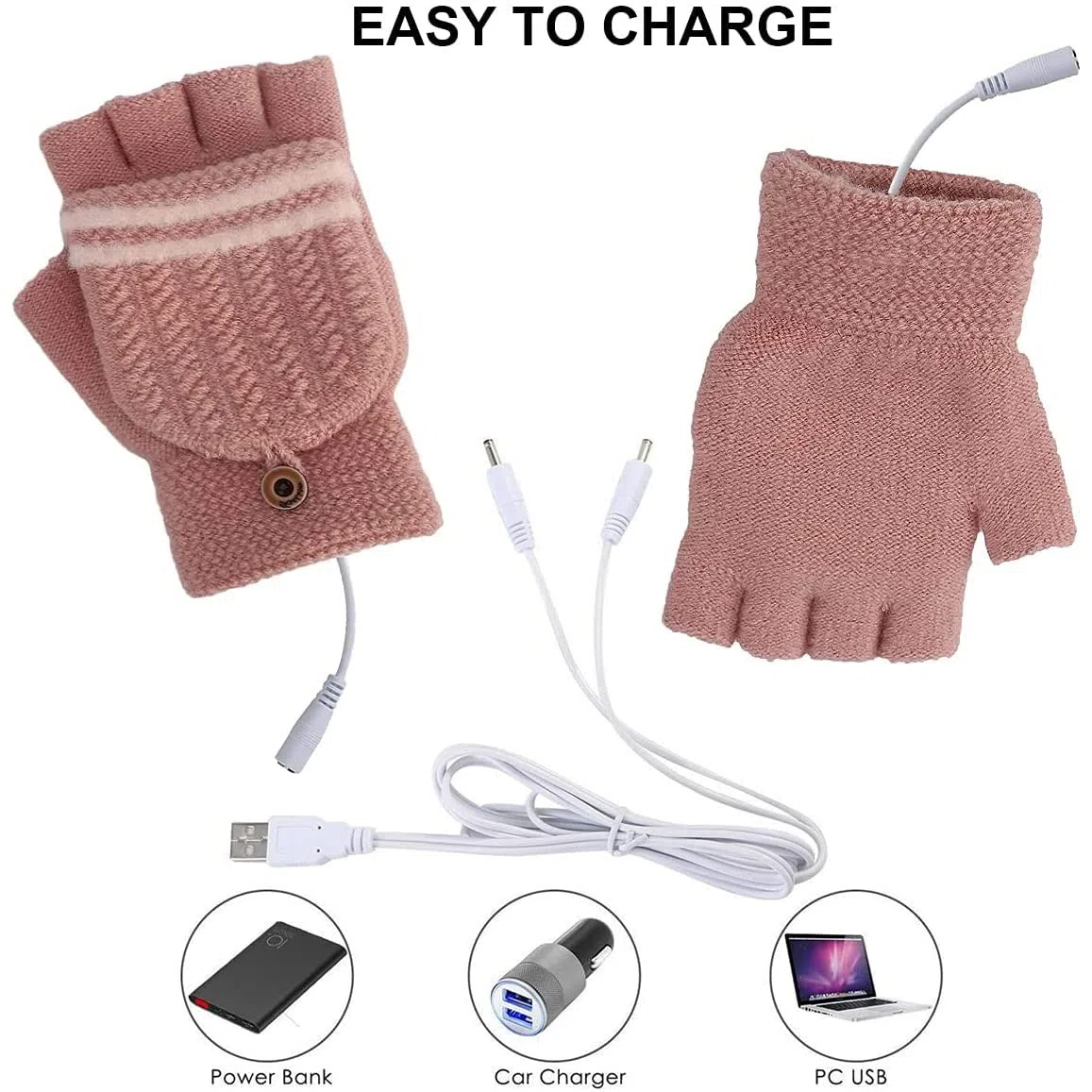 Gants chauffants USB pour femme, gants d'hiver chauds pour ordinateur portable, mains complètes et demi chauffantes sans doigts, chauffe-mains lavables