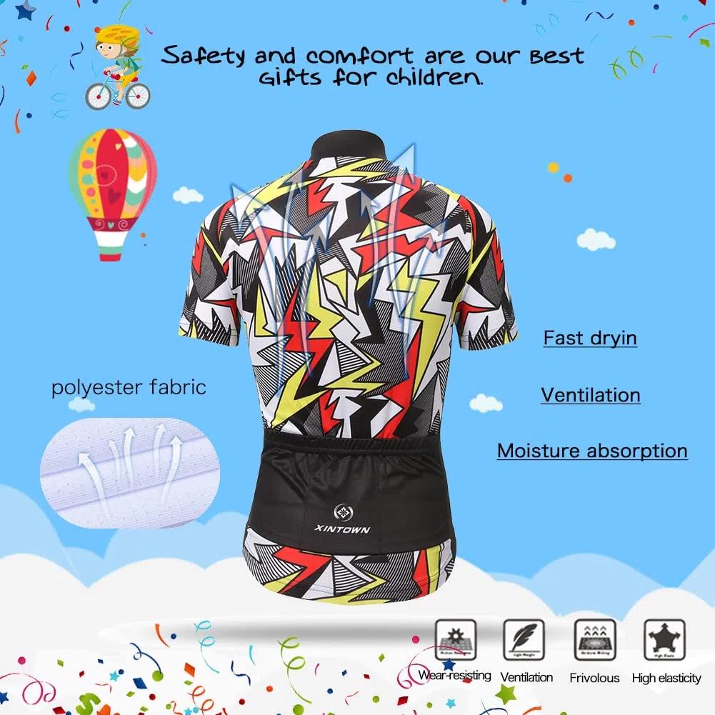 Ensemble De Vêtements De Cyclisme pour Enfants Garçons Maillots Filles Jersey À Manches Courtes + Short avec 3D Rembourré Coussin