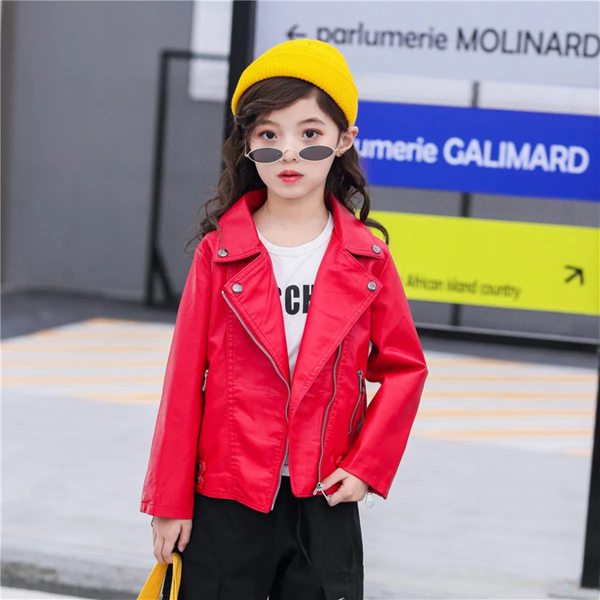 Veste de motard en cuir synthétique avec rivets pour enfants de 3 à 12 ans