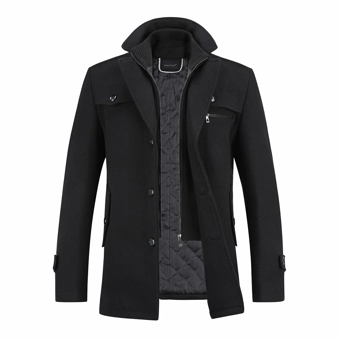 YOUTHUP Manteau Homme Hiver Chaud Long Veste en Laine Epais Parka Trench Coat Caban Manteau Hommes Habillé