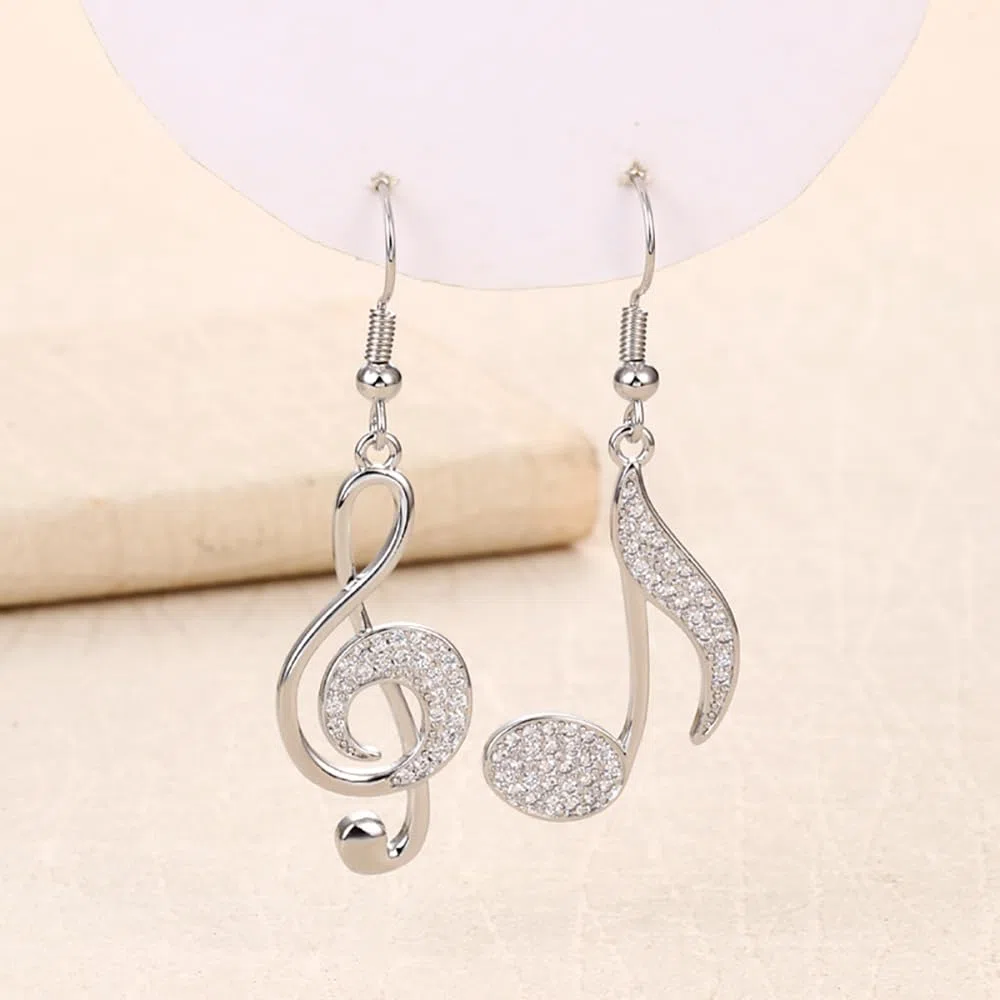 Boucles d'oreilles pendantes délicates en forme de note de musique asymétrique, pendantes pour femmes et filles, cristal, zircone, clé de sol, goutte de musique, bijoux fantaisie, cadeaux,