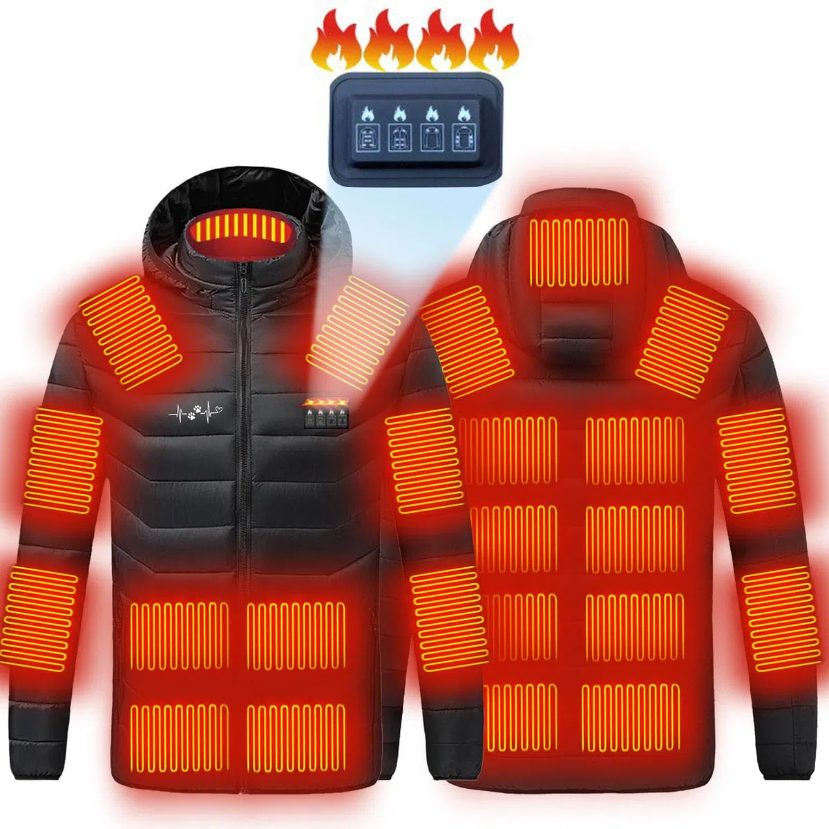 KQIVAM Veste Chauffante USB Chaud Manteau Rechargeable Par USB Homme avec 21 Zones de Chauffage et 4 Températures Optionnelles pour Plein Air Sports Hiver Doudoune Chaude à Capuche Manches Longues