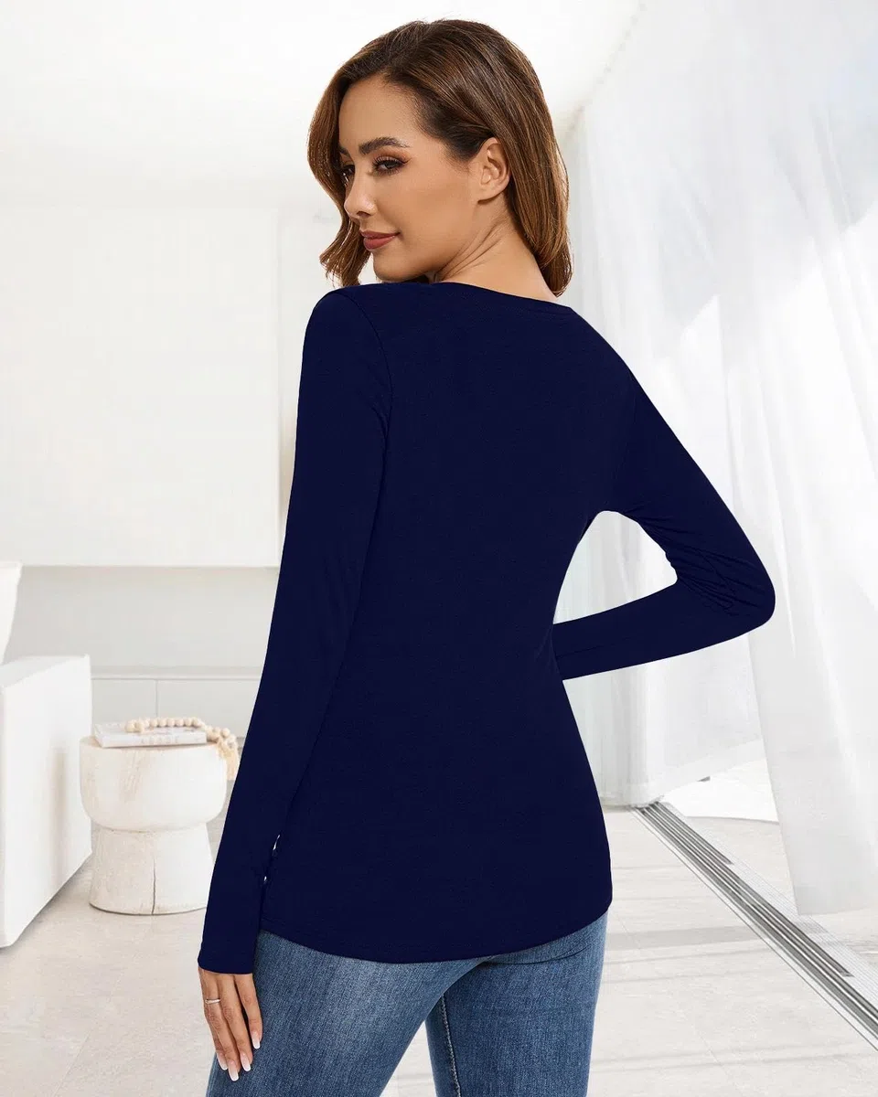 WOWENY Haut thermique pour femme - Sexy - Cross Wrap - Pull d'hiver - Col en forme de cœur - Manches longues - Sous-vêtements thermiques - T-shirt à manches longues en polaire