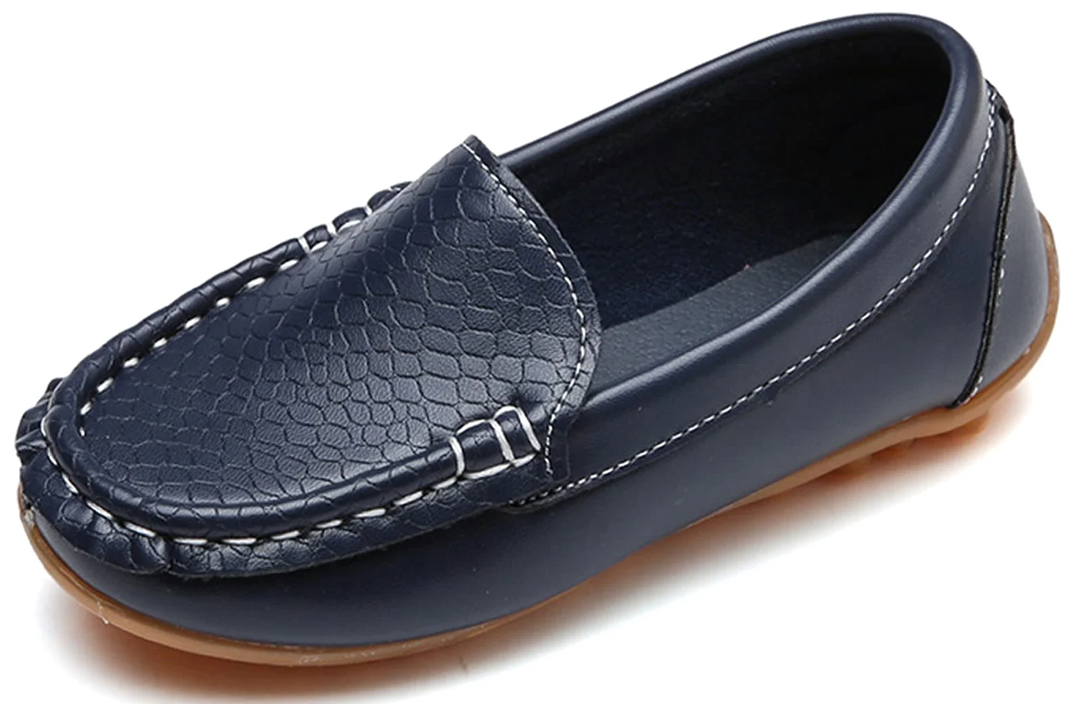 Mocassins pour Enfant Cuir Bateau Chaussures Garçon Mode Oxford Chaussures Fille Décontracté Confortable Mocassin Plates Loafers, Bleu foncé 36 EU