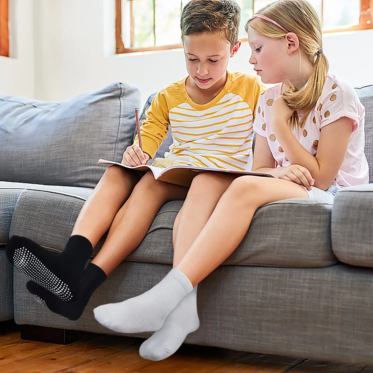 Lot de 12 paires de chaussettes antidérapantes pour tout-petits de 1 à 10 ans, garçons et filles