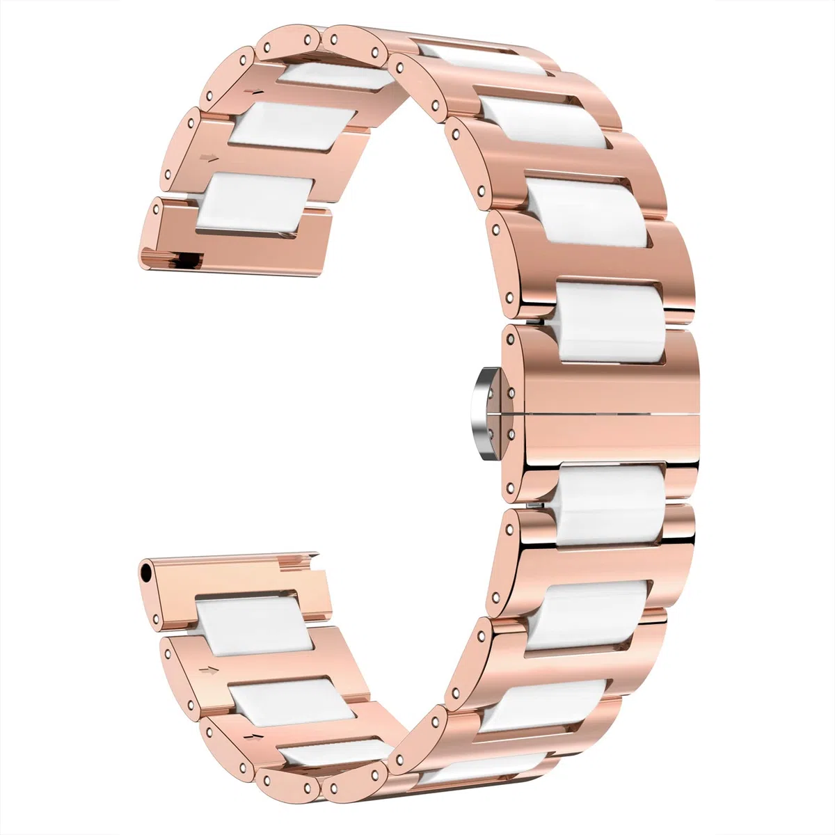 BINLUN Bracelet de Montre en Céramique avec en Acier Inoxydable Poli 12mm/14mm/16mm/18mm/20mm/22mm avec Boucle Papillon