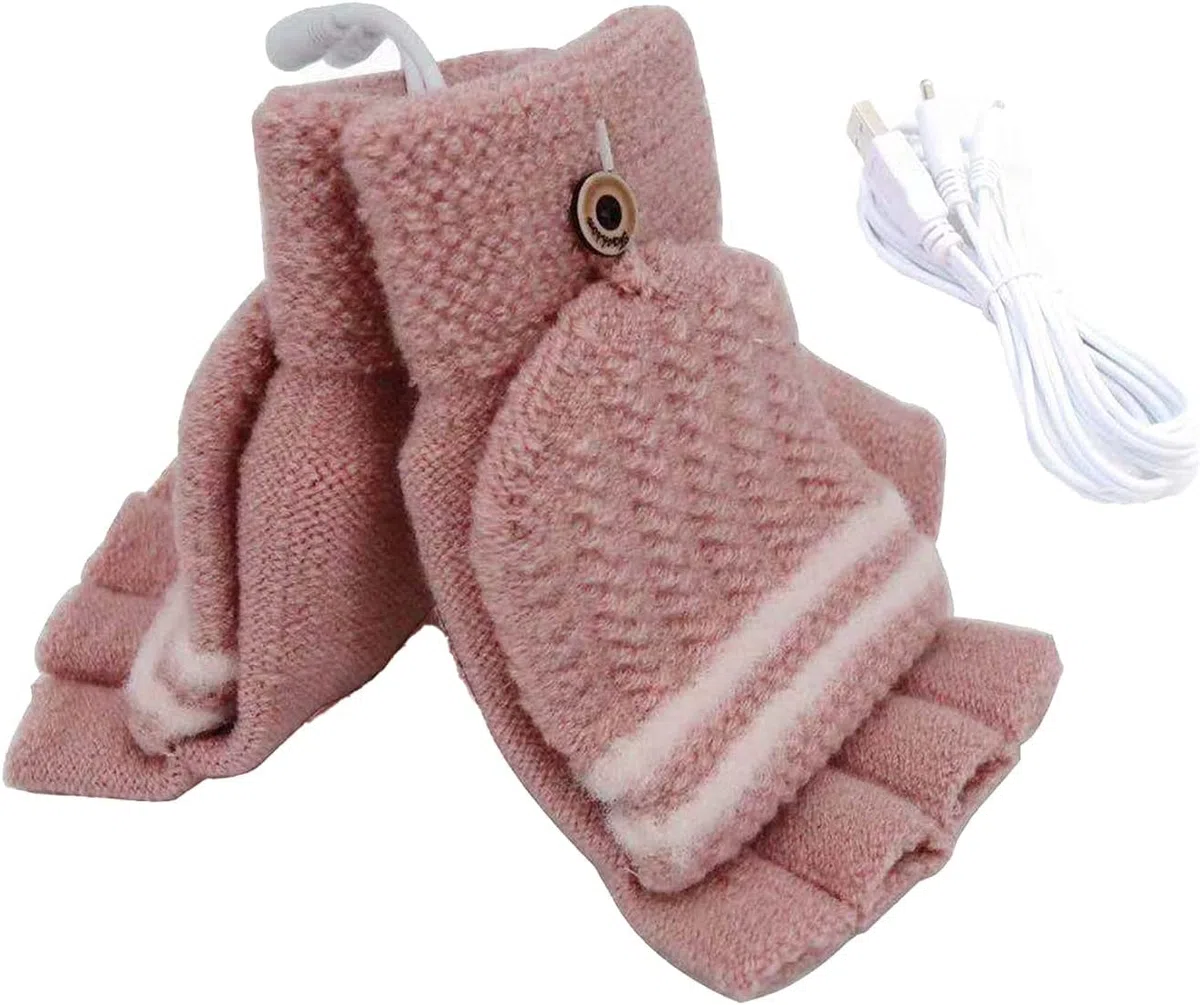 Gants chauffants USB pour femme, gants d'hiver chauds pour ordinateur portable, mains complètes et demi chauffantes sans doigts, chauffe-mains lavables