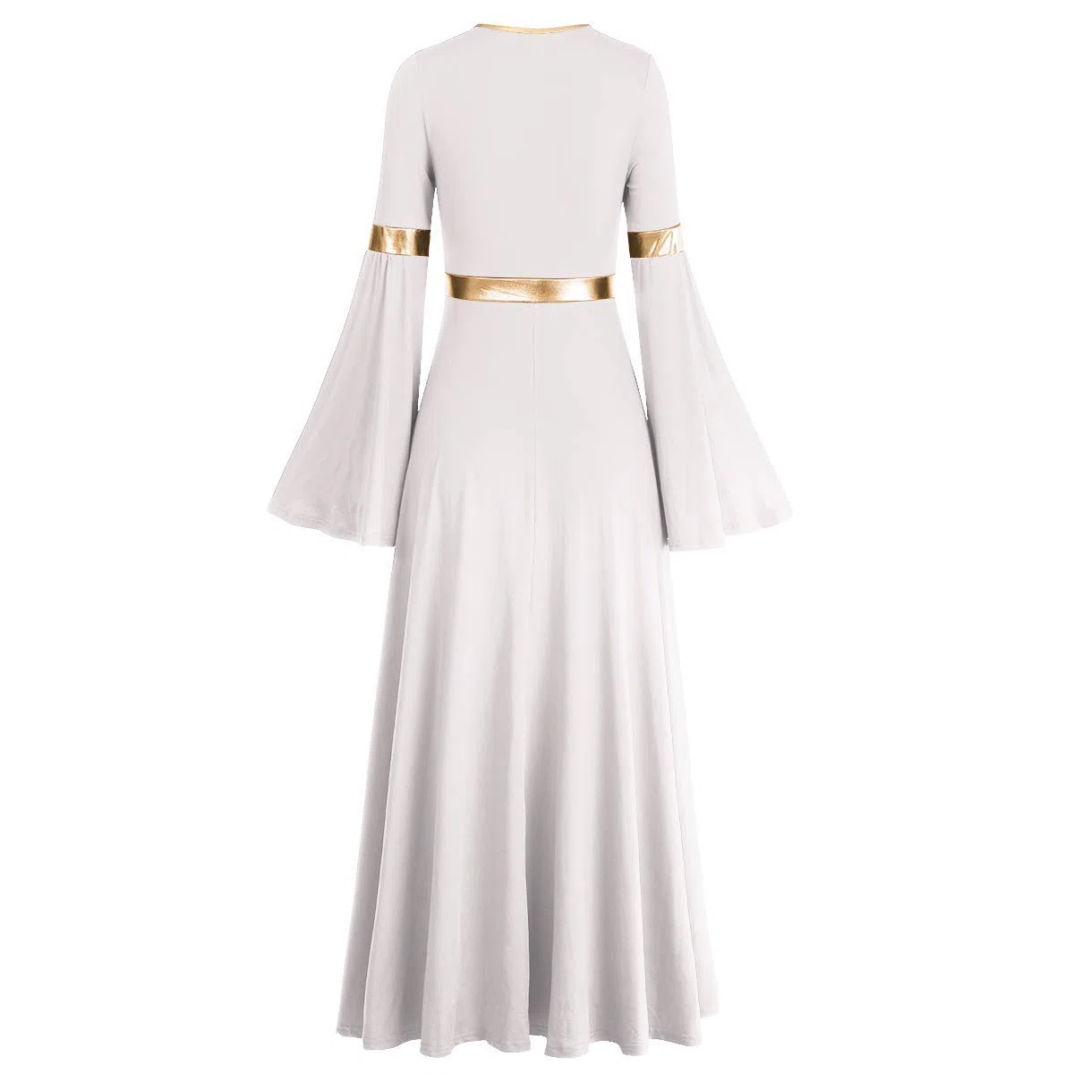 IMEKIS Women Liturgical Praise Dress Metallic Splice Lyrical Dance Dresses Long Sleeve V Neck Casual Pleated Swing Skirt Church Worship Prayer Gowns Ballroom Dancewear Costume