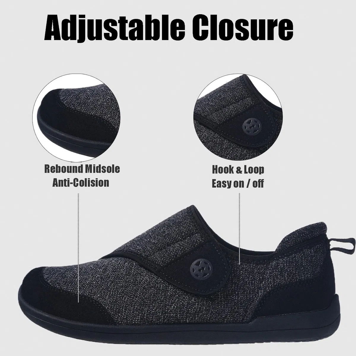 Sisttke Chaussons Homme Femmes Large Chaussures Diabétiques Orthopédique Anti-dérapante œdème gonflement Chaussures Marche Ajustables Confortable pour Personnes Âgées