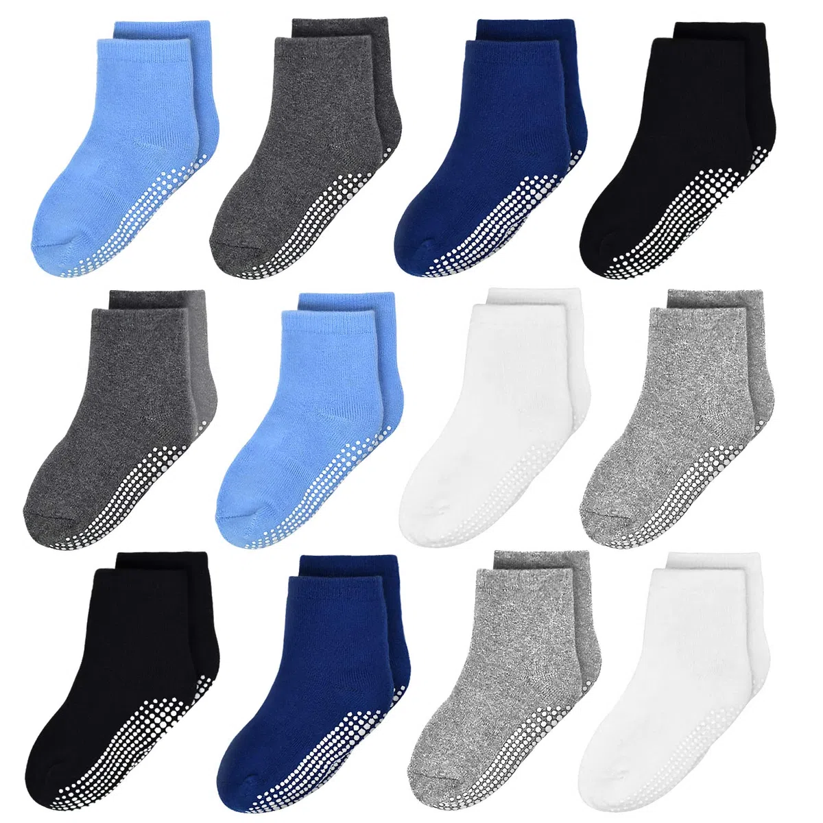 Lot de 12 paires de chaussettes antidérapantes pour tout-petits de 1 à 10 ans, garçons et filles