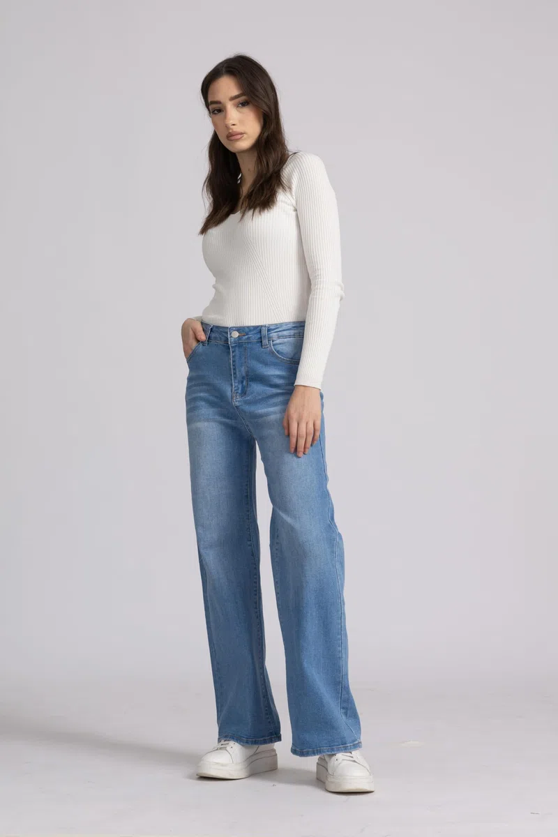 Jeans Femme Taille Haute Large Jeans Femme Baggy Large Leg Fit Jeans FX9050