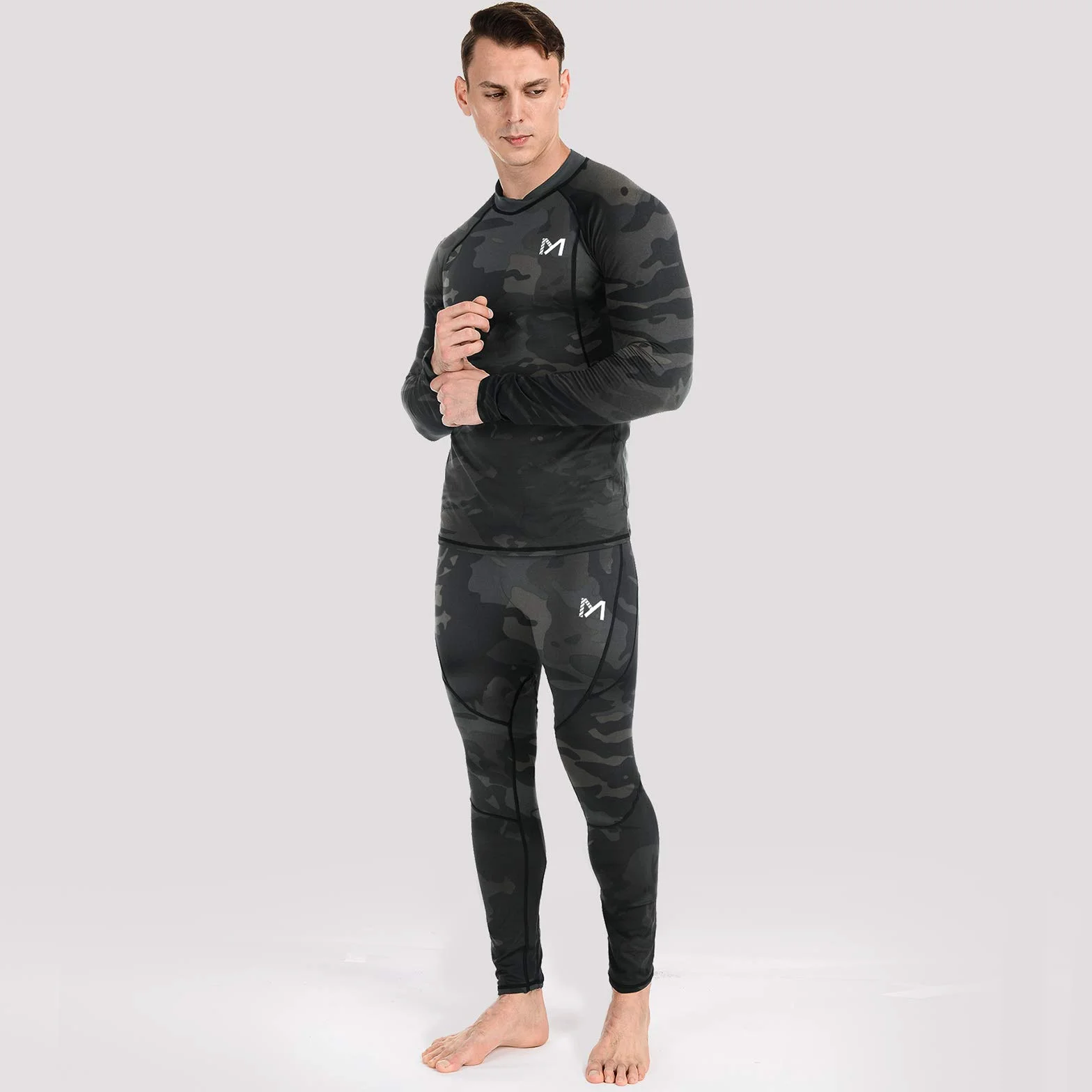 MEETYOO Ensemble de sous-Vêtements Thermiques Homme, Sport Base Layer Maillot Manches Longues + Pantalon Quick Dry Sou Vetement pour L'entraînement Ski Running Randonnée