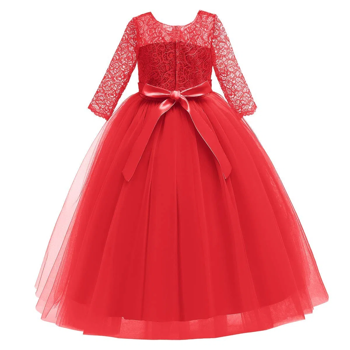 IWEMEK Enfants Fille Robe de Carnaval Princesse Longue en Dentelle avec Bowknot Demoiselle d'honneur Robe de Soirée Mariage Robe de Première Communion Anniversaire Fête Photographie 2-14 Ans