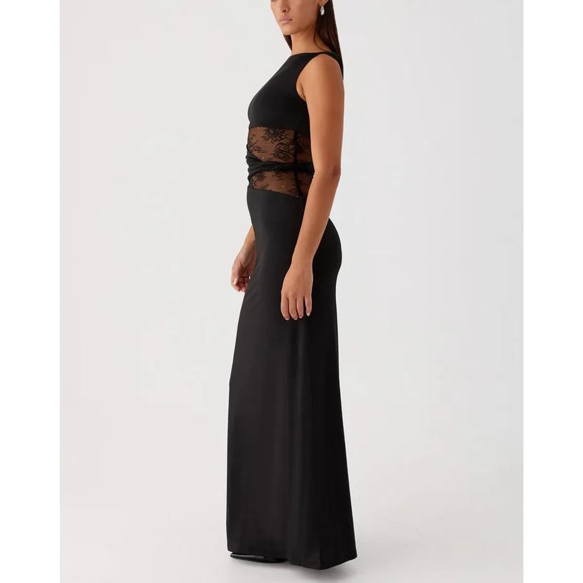 Robe Femme Sexy sans Manches Robes Longue Moulante à Col Rond Maxi Robe Transparente Dentelle Patchwork Robes de Cocktail Chic et Elégant Bodycon pour Clubbing Prom Fête Mariage Invité