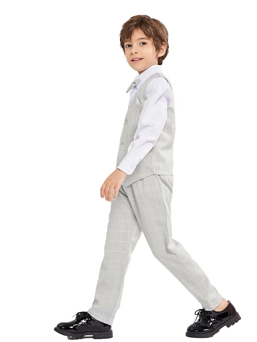 4 pièces Ensemble Habillé Garçons, Enfants Cérémonie Gilet Chemise Pantalon et Nœud Papillon
