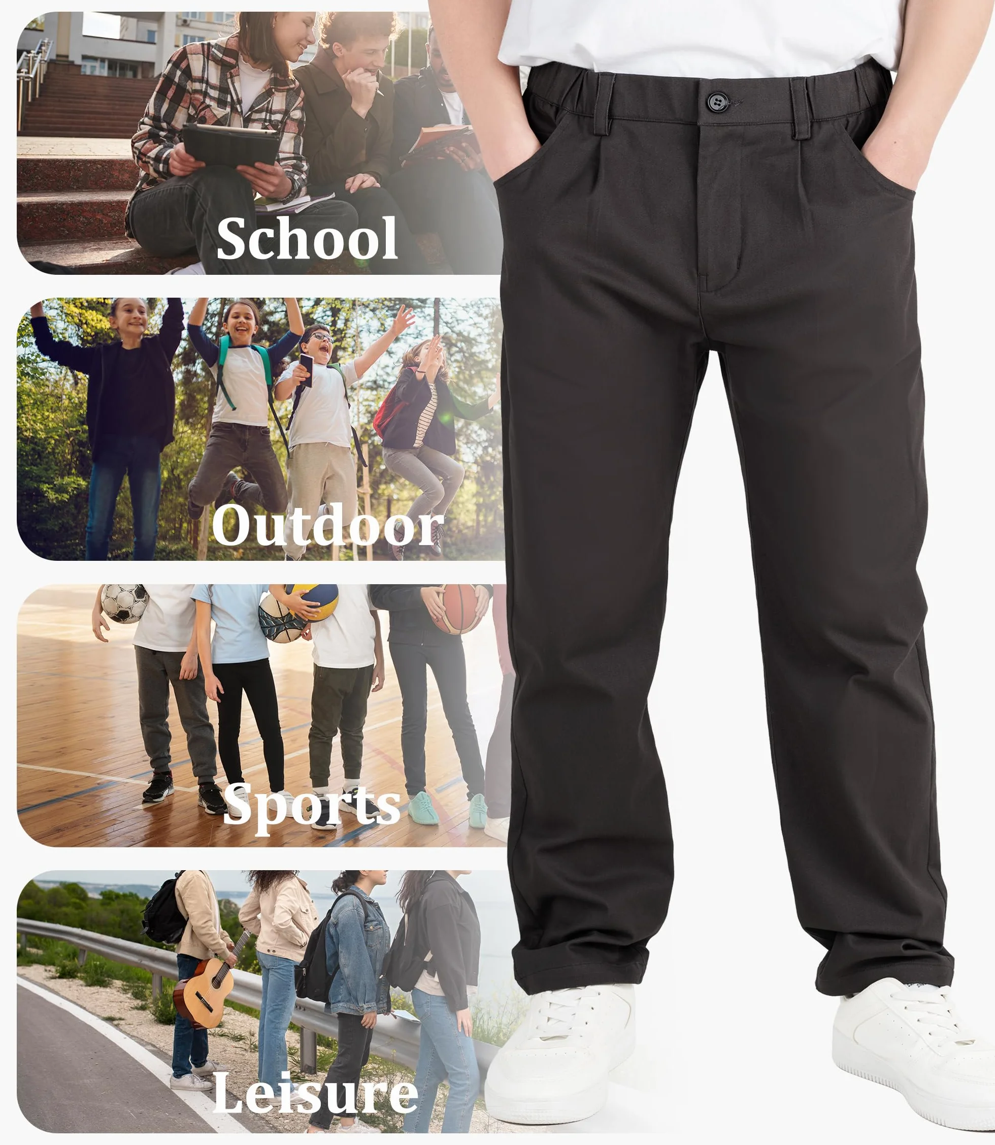 CAMLAKEE Pantalon chino à jambe droite avec braguette zippée pour enfant