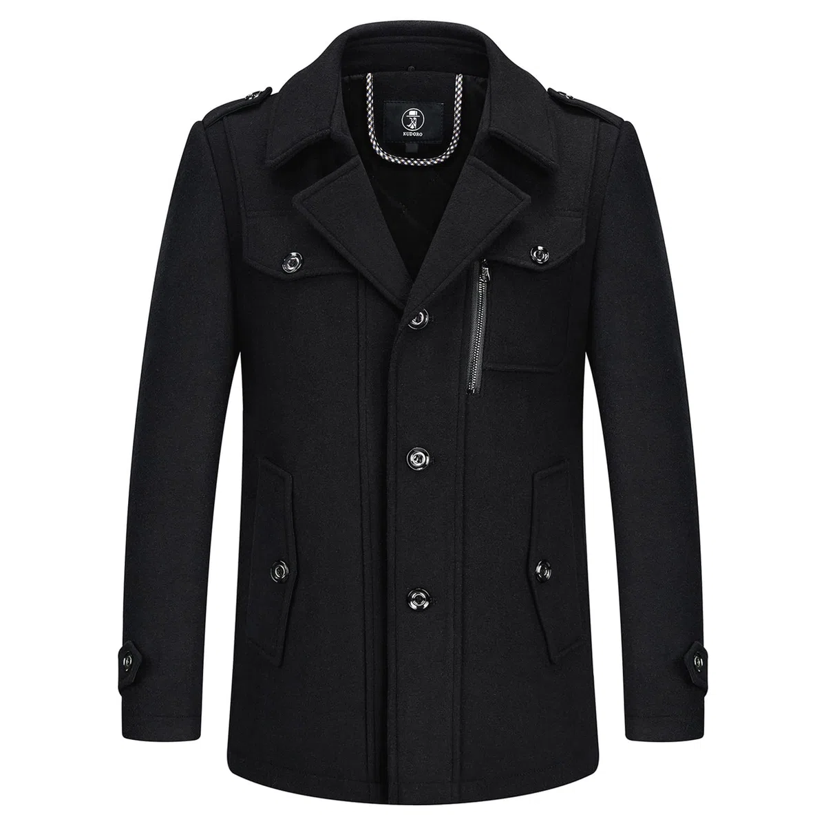 KUDORO Manteau Homme Mi-Long en Laine Chaud pour Hiver Trench Coat Classique Parka Pardessus Caban Slim Fit Business Duffle-Coats Coup-Vent Revers Overcoat
