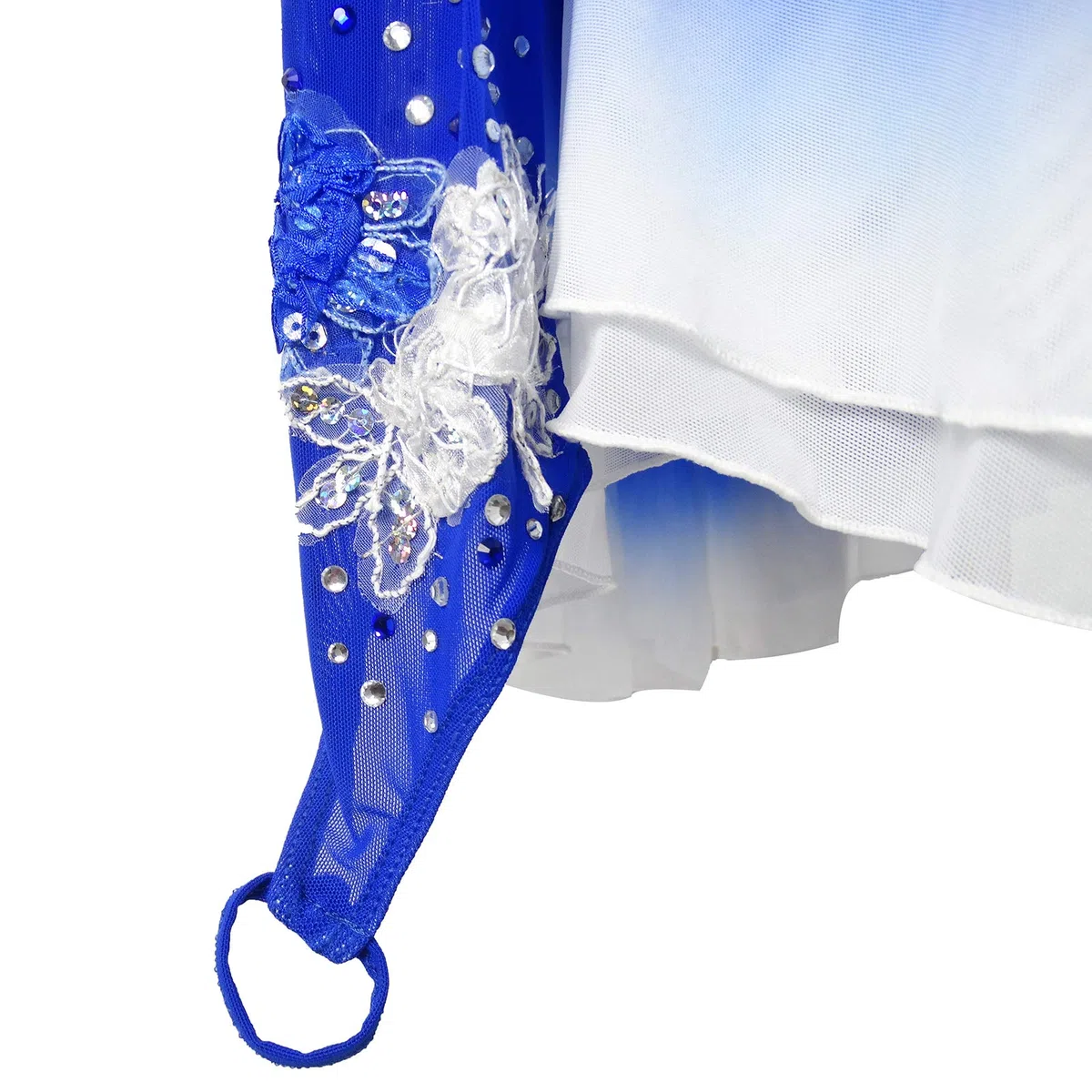 LIUHUO Robe Bleue de Patinage Artistique,Jupe de Patinage à Manches Longues sur Glace,Robes de compétition Spandex Manches Doigts Jupe en Maille