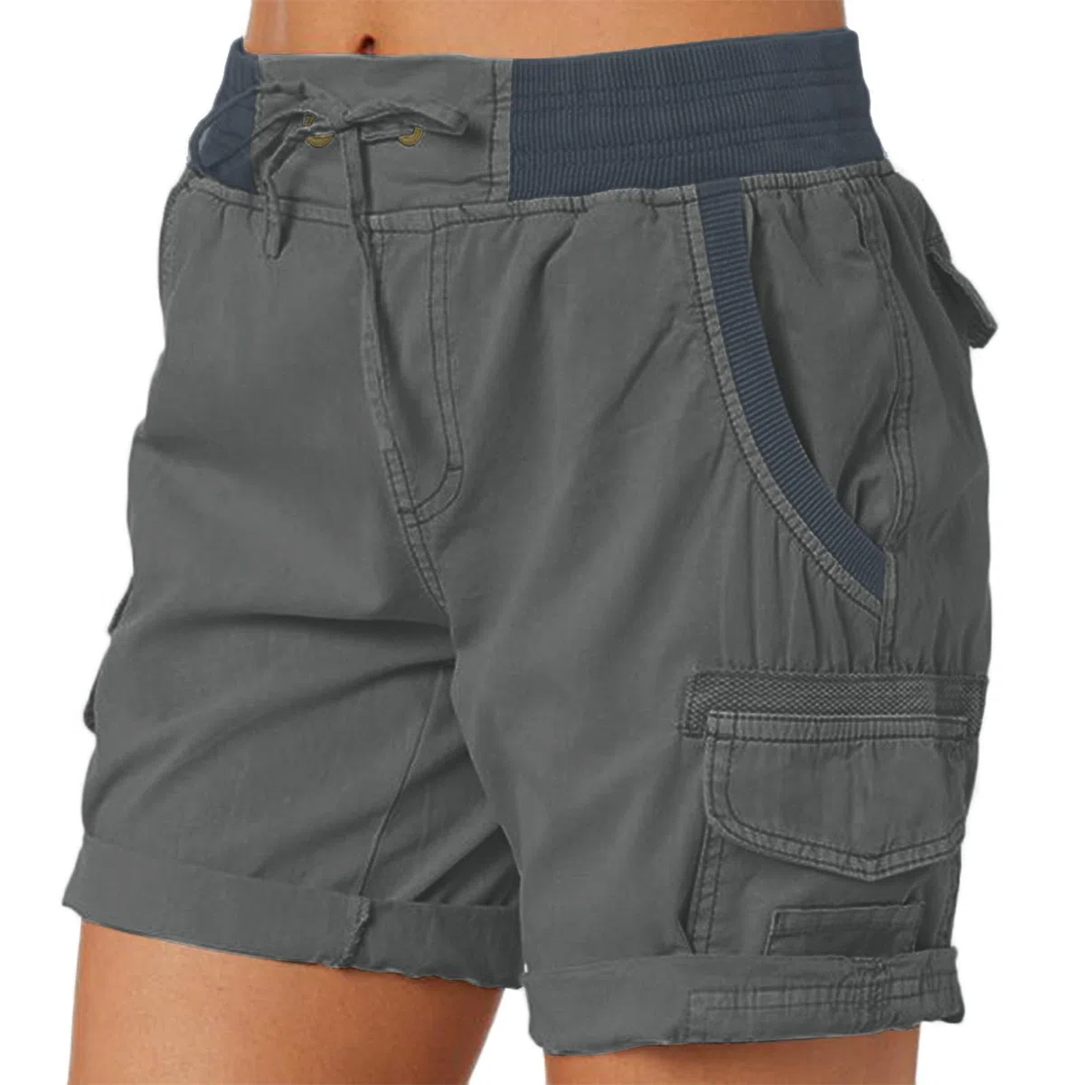 Short Cargo Ample Femme Taille Elastique, Shorts Et Bermudas Décontracté pour Femme Shorts Militaire avec Multi-Poches Pantalon De Loisirs De Travail Randonnée Golf Outdoor Couleur Unie