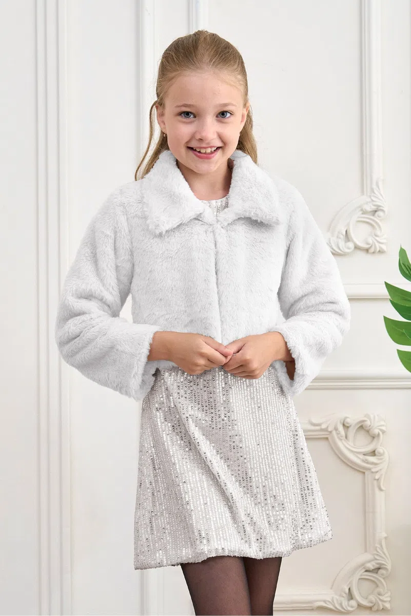 Bolerose Veste boléro à col en Fausse Fourrure Douce pour Fille Enfant