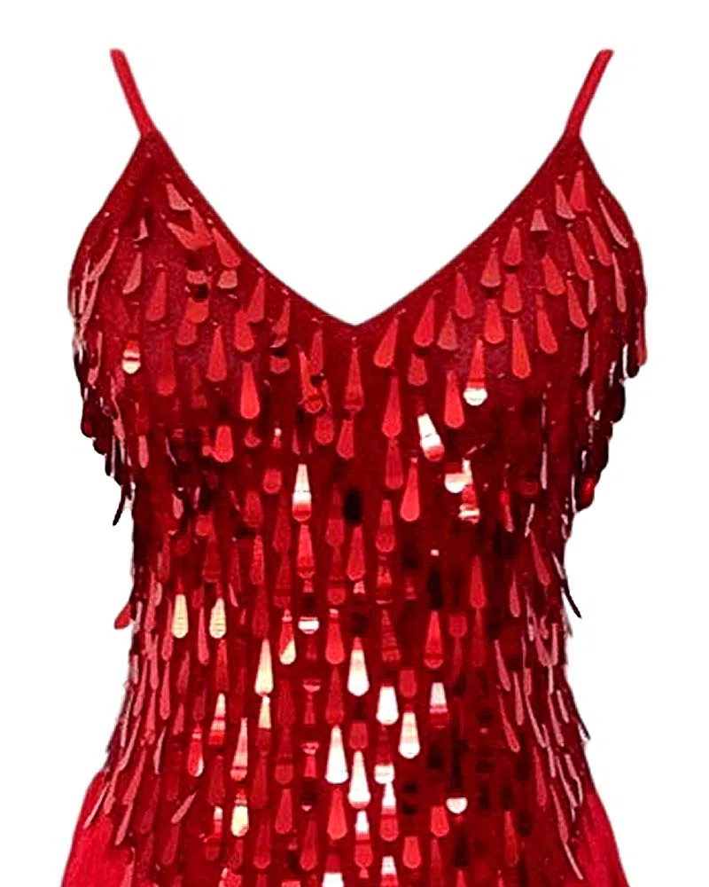 Womens Flapper Gatsby Sequin Tassel Ballroom Dance Sling Skirt Cyan Blue/Red/White Latin Salsa Tango Samba cha cha Rumba Dress Size 32/34/36/38