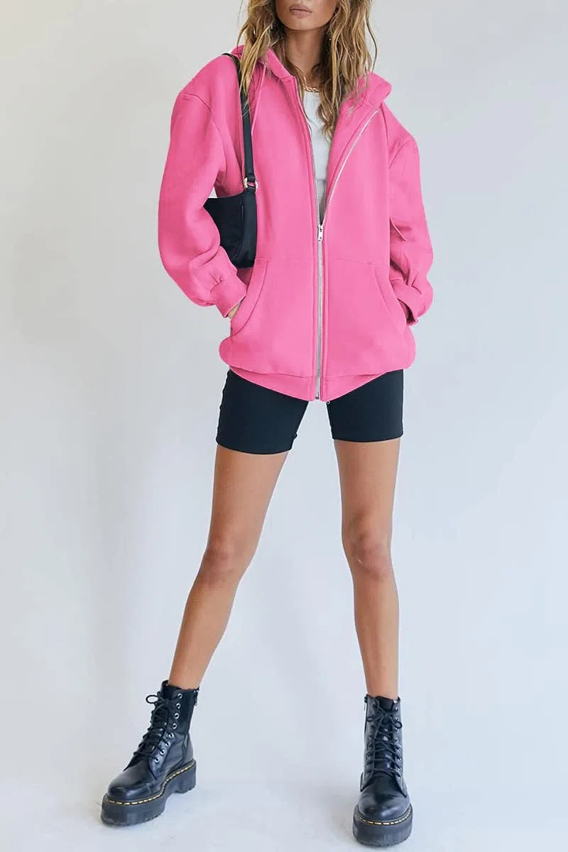 Timuspo Sweat à capuche pour femmes, long, surdimensionné, avec fermeture éclair, pour l’automne et l’hiver