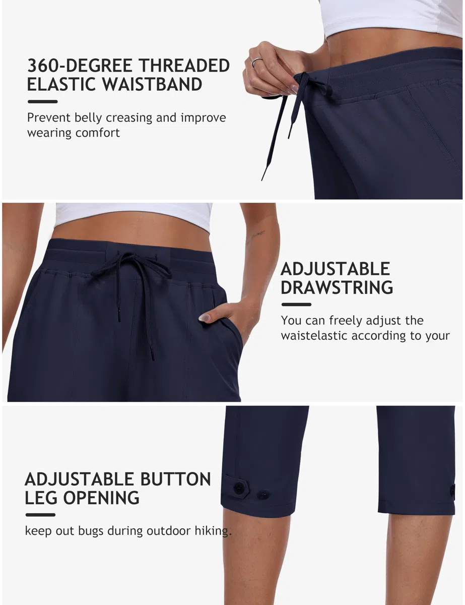 MoFiz Pantacourt Randonnée Femme Pantalon Cargo d'extérieur Léger et Respirant Pantacourt Cargo 3/4 d’été Séchage Rapide avec Poche S-3XL