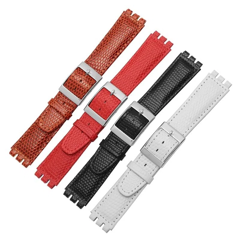 Bracelets de montre en cuir pour montre SWATCH YRS avec chaîne et boucle concave-convexe(Black b,17mm)