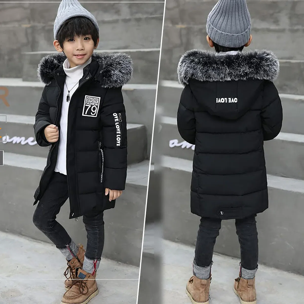 Doudoune d'hiver chaude et rembourrée pour garçons - Parka épaisse et confortable pour enfants - Vêtement d'extérieur décontracté pour l'école