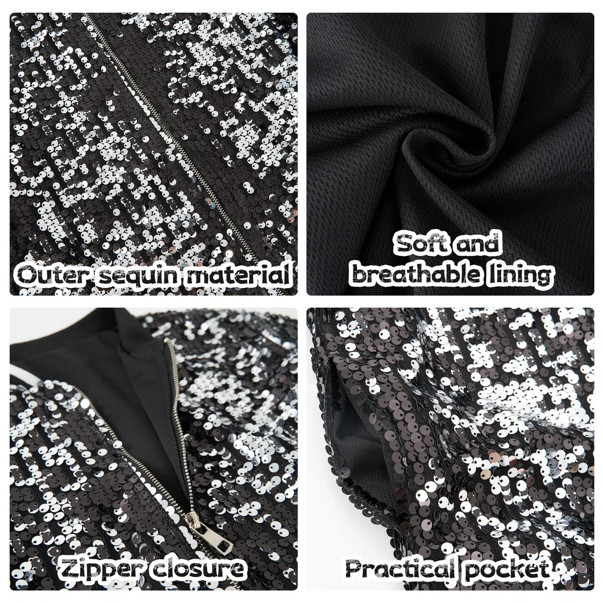 LOLANTA Blouson Bombardier à Poches Zippées à Paillettes pour Filles Veste de Baseball à Manches Longues pour Enfants
