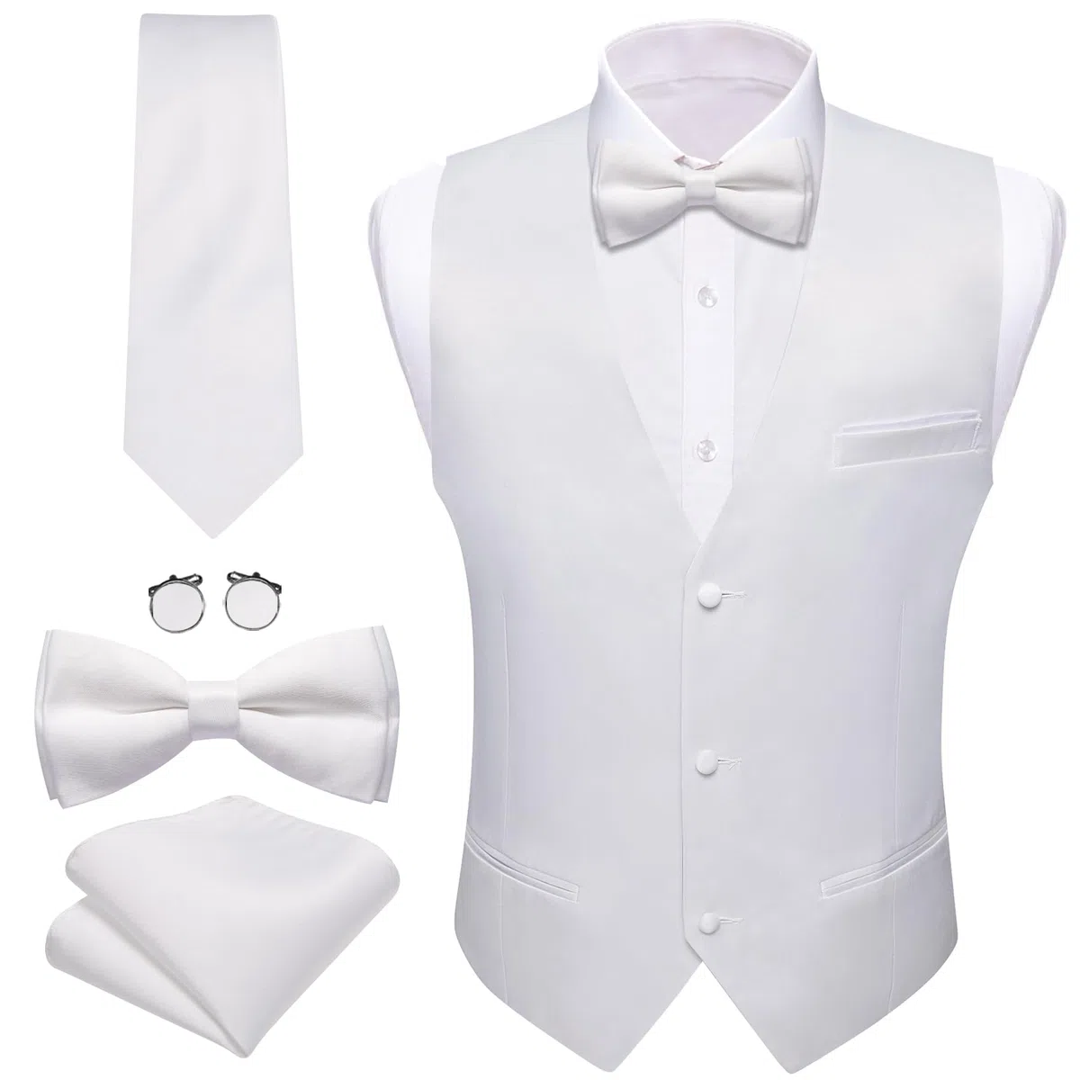 Barry.Wang Ensemble gilet d'affaires pour homme avec gilet et nœud papillon | Col en V classique coupe ajustée 5 pièces, parfait pour une fête de mariage