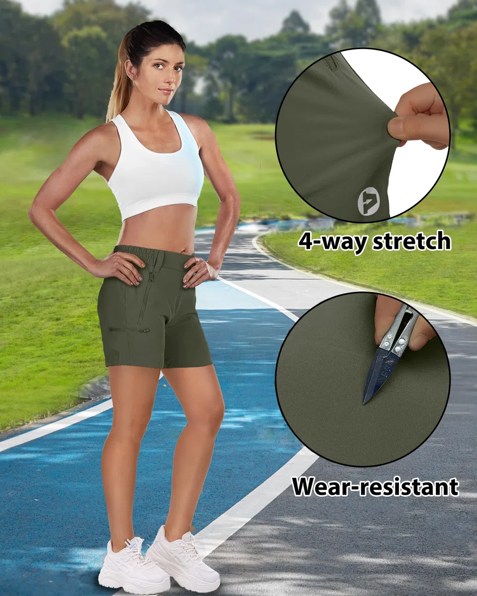 Outdoor Ventures Short court pour femme UPF50+ - Protection UV - Short de randonnée - Léger - Stretch - Séchage rapide