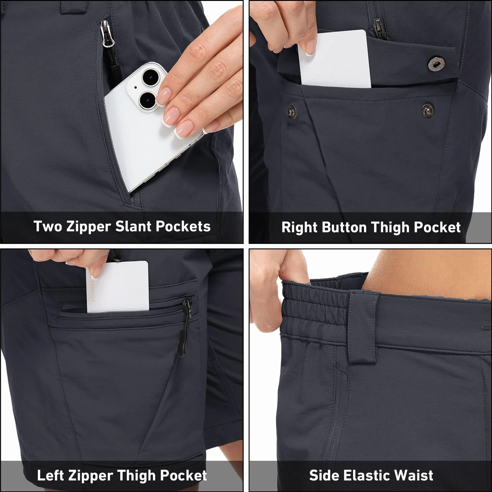 Short de Randonnée Cargo pour Femme Shorts de Randonnée Femme Short d'extérieur Confortable, Léger et à Séchage Rapide, pour Les Voyages et la Randonnée avec 4 Poches