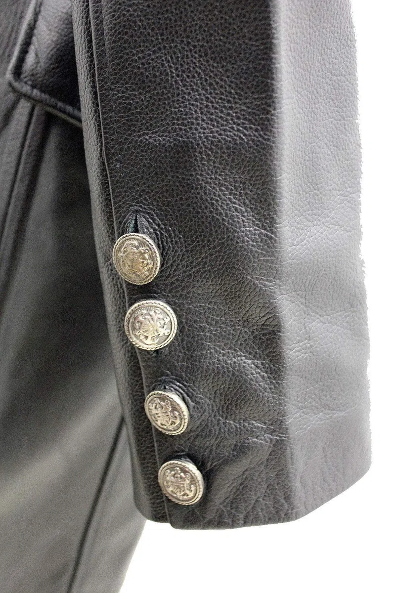 Infinity Hommes Général Longue Noir Manteau de Cuir Naval Allemand