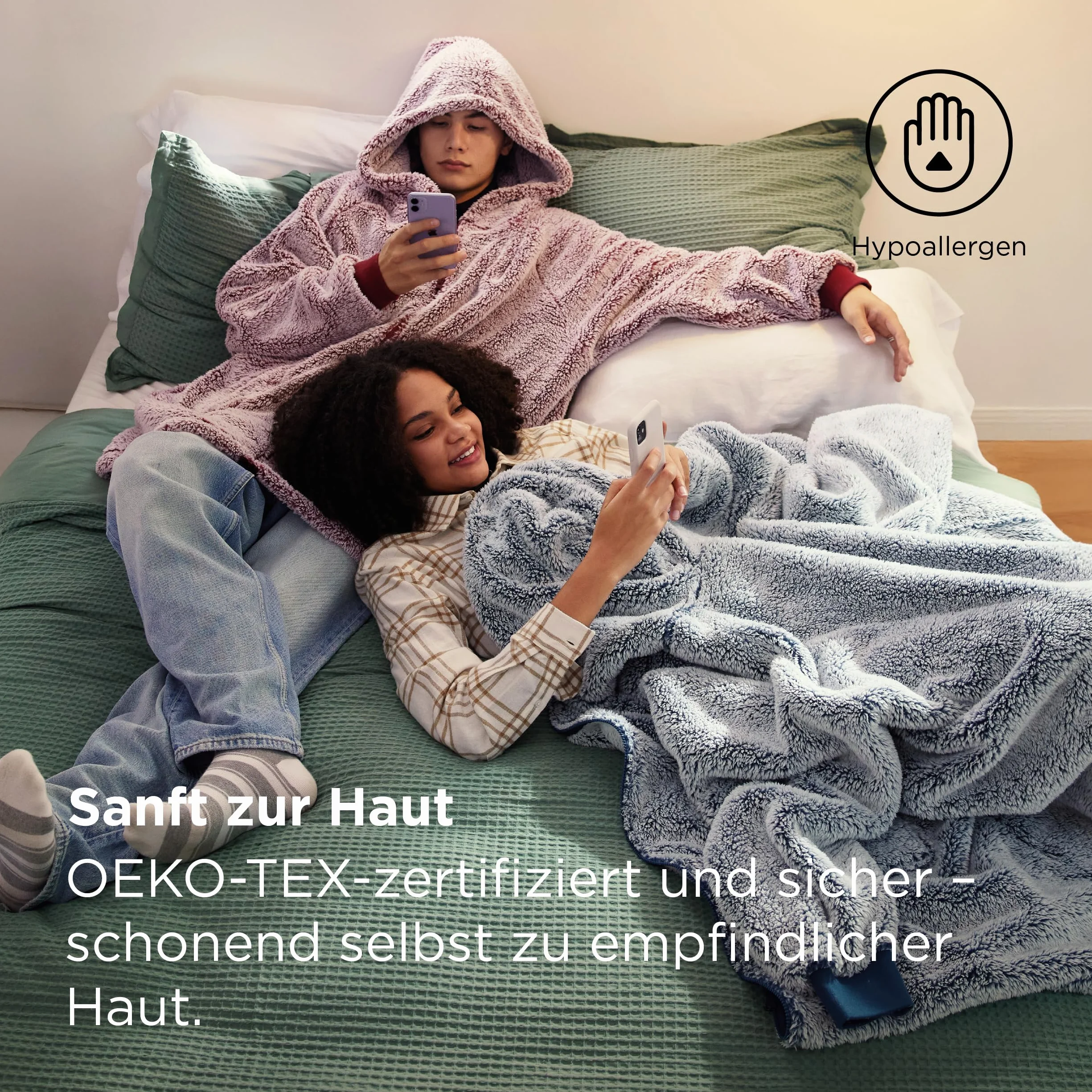 Bedsure Couverture à capuche avec manches Sherpa - Couverture douillette avec manches - Pull douillet - Couverture portable - Cadeau pour femme, Gris, 100x78 cm