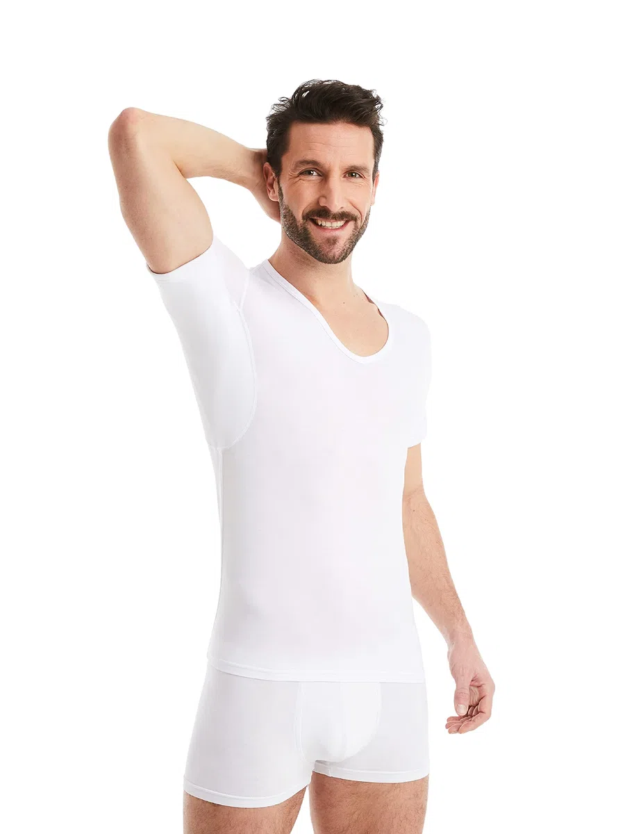 FINN T-Shirt Anti-Transpiration pour Hommes avec col en V et Patchs intégrés aux aisselles pour la Forte Transpiration - Maillot de Corps Contre Les odeurs et Les Taches de Sueur