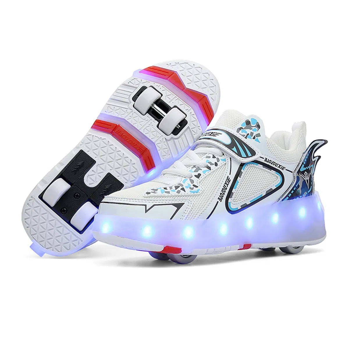 Garçon et Fille LED Lumières Clignotante Patins à roulettes 4 Rétractables Roues Rechargeables Skateboarding Shoes Outdoor Sports Gymnastique Sneakers Halloween Cadeaux de Noël