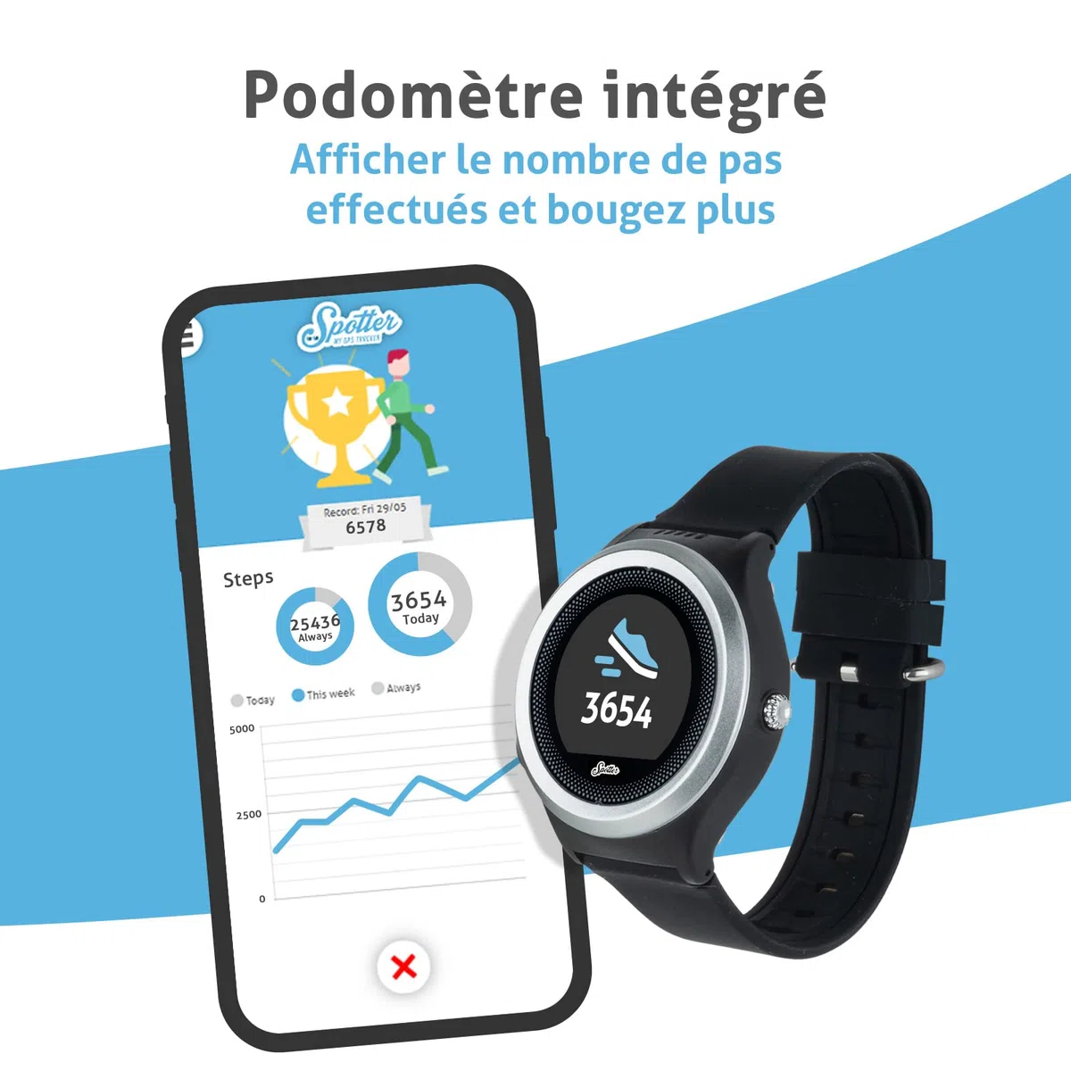 Spotter GPS Watch Air - Smartwatch GPS pour la sécurité des Enfants et des Personnes âgées, supporte Les appels, Bouton SOS, étanchéité IP67, app Gratuite et Période d'utilisation payée - Noir