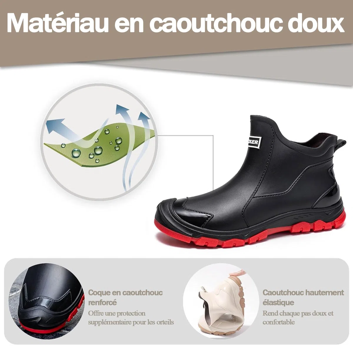 Bottes Caoutchouc Homme Bottes de Pluie Femme ImperméAbles à l'eau AntidéRapantes Chaussures de Travail Homme Bottes Jardin Élégant et Confortable LumièRe Doux 38-46EU
