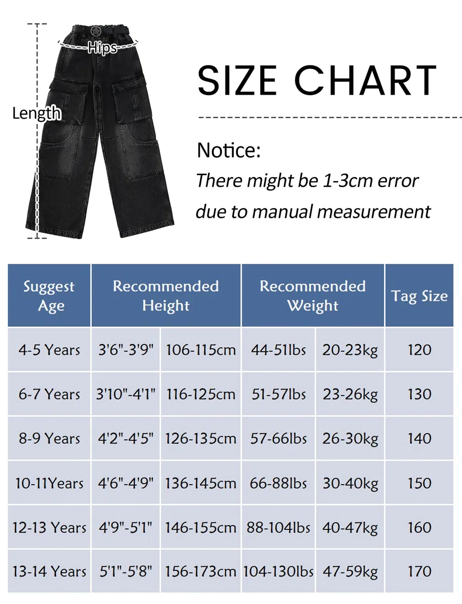 SEAUR Jeans Cargo Fille 5-16 Ans Mode Décontractés Y2K Pantalon en Demin Enfant Fille Jambe Large Jeans Ample Ados Fille