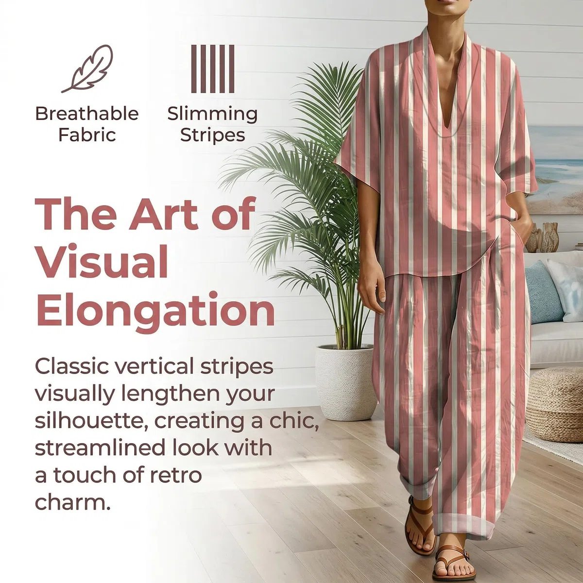 Ensemble Femme Chic et Elegant en Lin Coton - 2 Pièces Décontracté Haut Col en V et Pantalon Large à Imprimé Vetement Femme Été Respirant Leger pour Vacances Loungewear