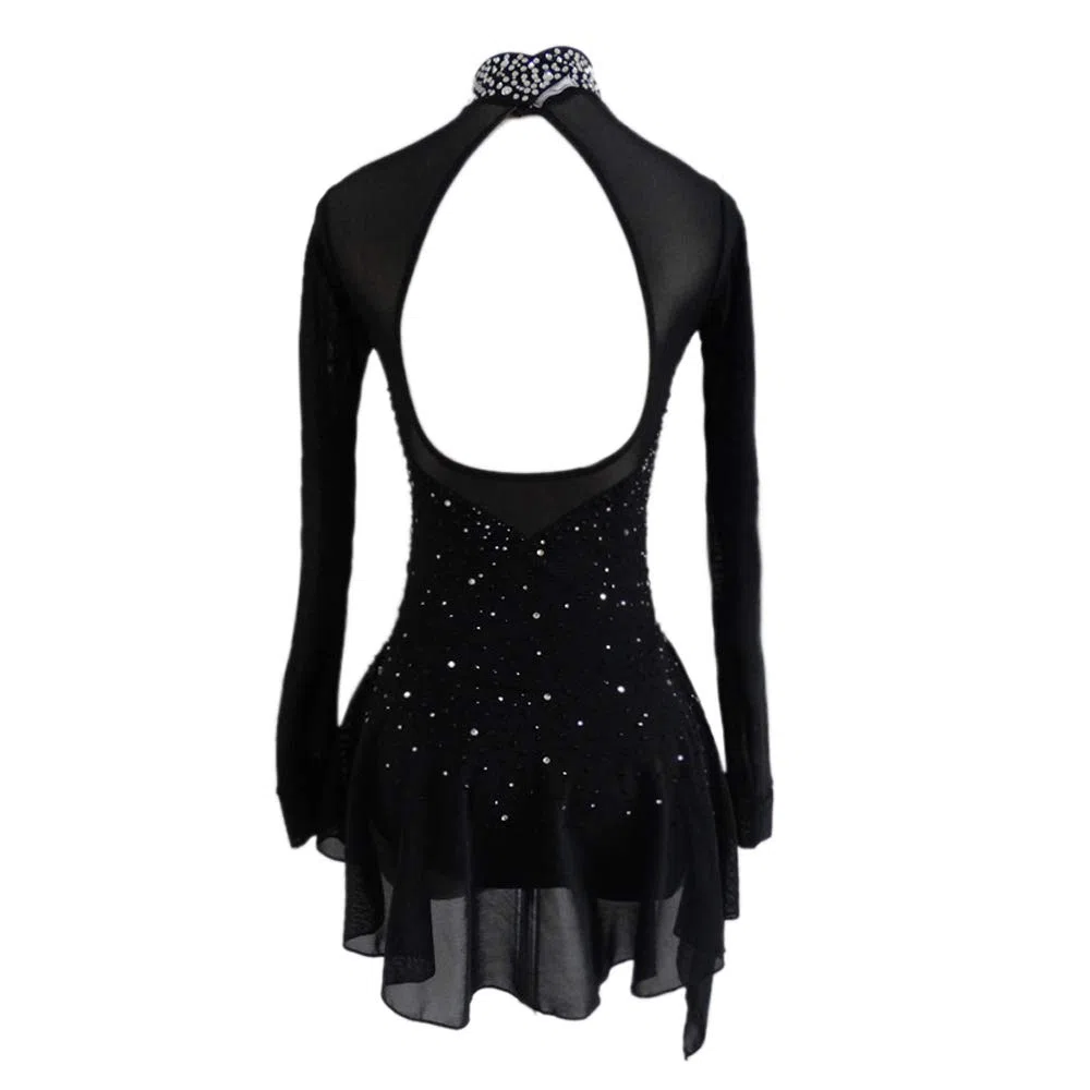 LIUHUO Robe de Patinage Artistique pour Filles et Adolescentes, Costume de Patinage sur Glace Noir