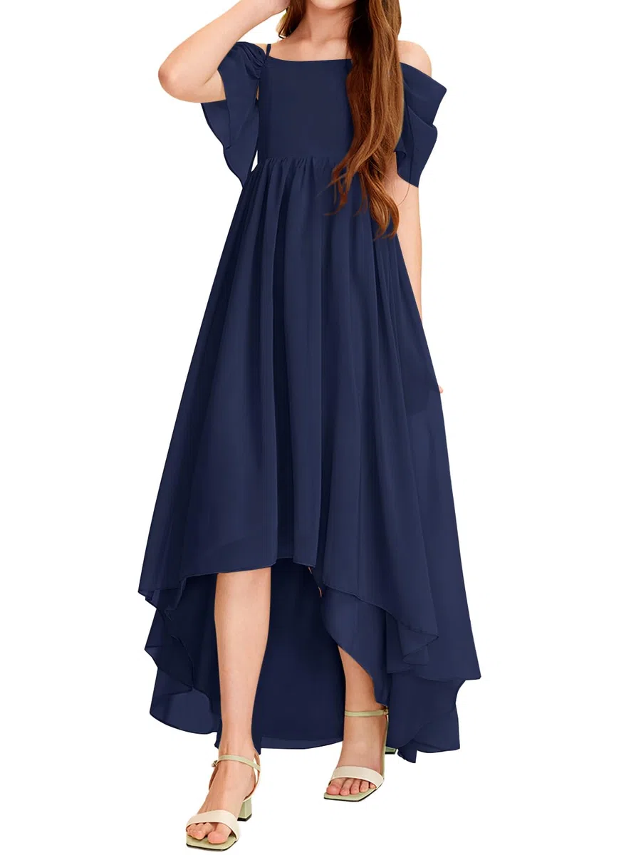 Haloumoning Robe d'été pour fille, épaules dénudées, volants, ligne A, couleur unie, élégante, robe de fête, mariage, anniversaire